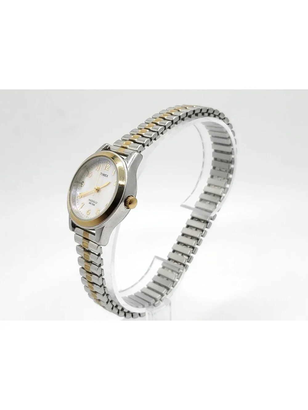 Timex Indiglo MOP Dial Two-Tone Expandable Band Women Watch New Battery 25mm